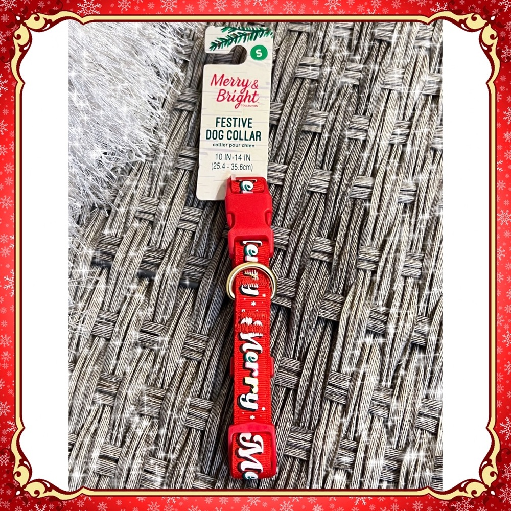 S Petsmart Santa Red & White Holiday Dog Collar Gold Cat Merry Christmas SMALL